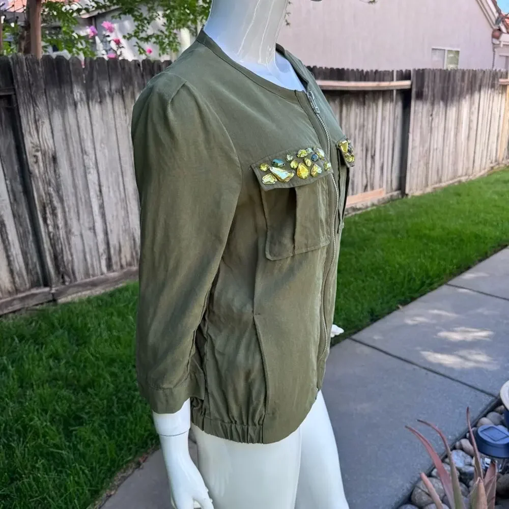 H&M Conscious Collection Beaded Jacket Olive Green Women's Size 6